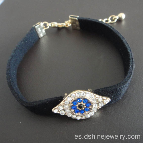 Terciopelo negro diapositiva encanto suerte ojo de Hamsa pulsera